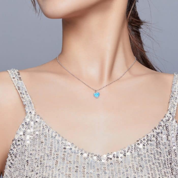 S925 Sterling Silber Deep Blue Heart Frauen Nacklace Schmuck – Bild 8