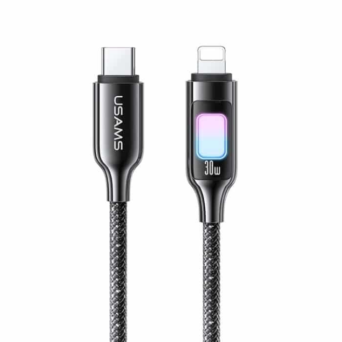 USAMS SJ749 30W Typ-C / USB-C auf 8-poliges Datenkabel aus Zinklegierung mit buntem Licht – Bild 1