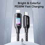 USAMS SJ749 30W Typ-C / USB-C auf 8-poliges Datenkabel aus Zinklegierung mit buntem Licht – Bild 2