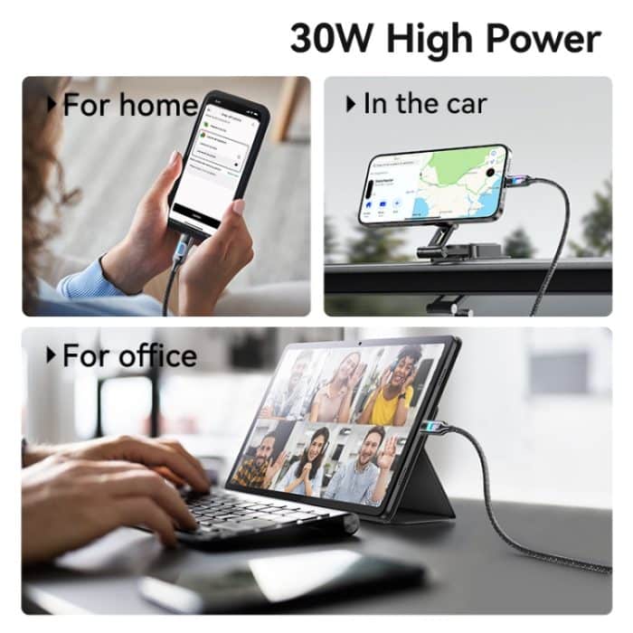 USAMS SJ749 30W Typ-C / USB-C auf 8-poliges Datenkabel aus Zinklegierung mit buntem Licht – Bild 4