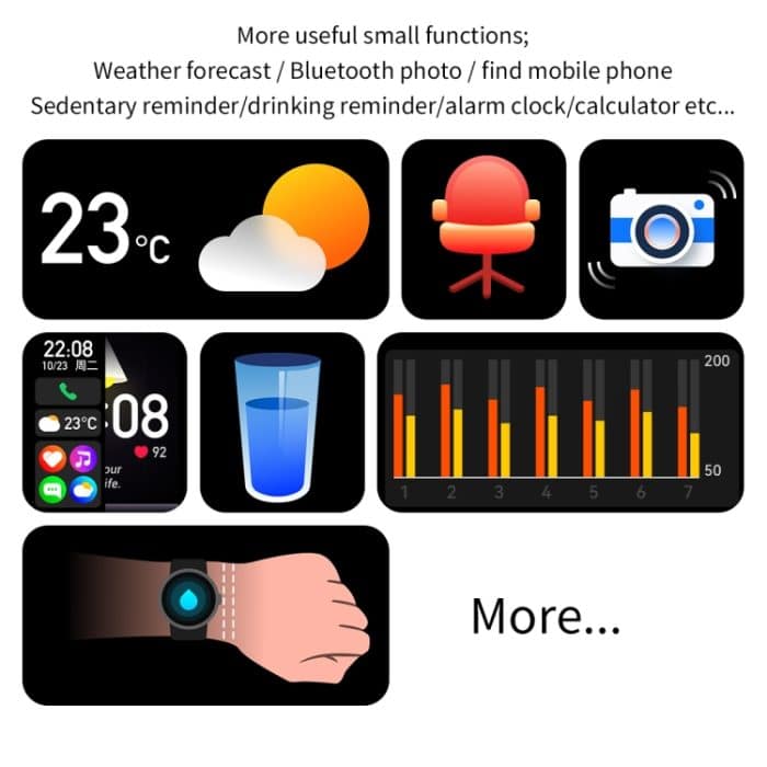 CY19 1,32 Zoll AMOLED-Bildschirm Silikonarmband Smart Watch, Blutsauerstoff/Blutdruck/Herzfrequenz – Bild 6