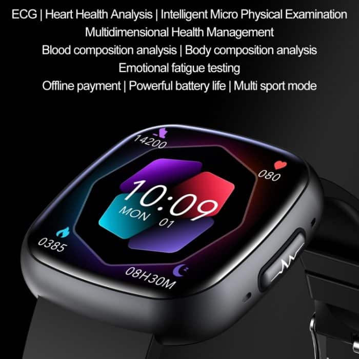 ET593 1,75 Zoll IPS Quadratischer Bildschirm Smart Watch, EKG Elektrokardiogramm / Blutzuckerüberwachung – Bild 2