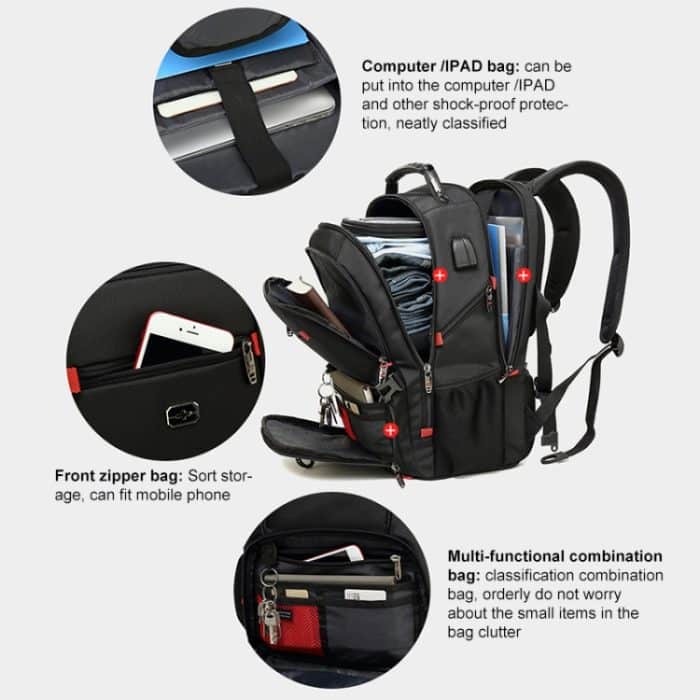 Multifunktionaler Business-Rucksack mit großer Kapazität und wasserdichtem Doppelschultergurt und USB-Schnittstelle, 18 inch, 20 inch, 22 inch – Bild 5