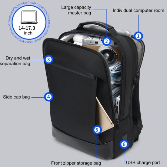 18 Zoll multifunktionaler wasserdichter Doppelschulter-Rucksack mit großer Kapazität und USB-Schnittstelle – Bild 7