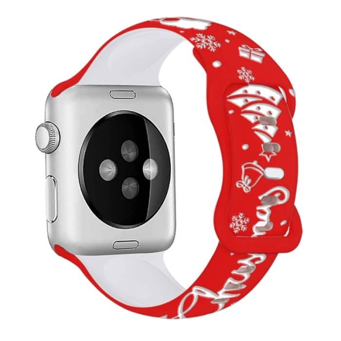 Silikon-Uhrenarmband mit Weihnachtsgravur und Schmetterlingsschnalle, For Apple Watch 46mm / 49mm / 45mm / 44mm, For Apple Watch 42mm / 41mm / 40mm / 38mm – Bild 1