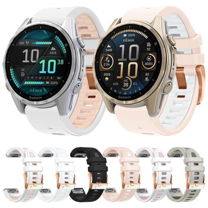 Uhrenarmband aus Silikon mit Stahlschnalle und Schnellverschluss in Roségold, For Garmin Fenix 8 AMOLED 43mm – Bild 2