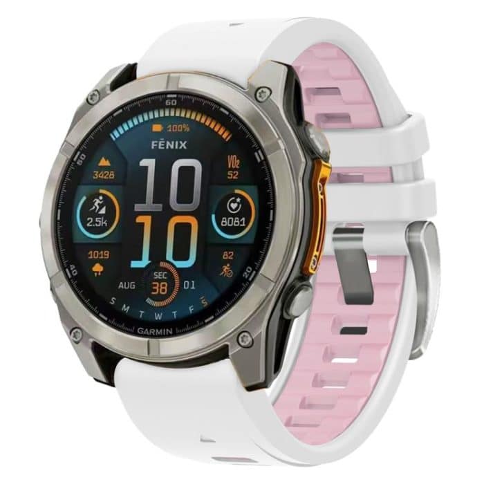 Uhrenarmband aus Silikon mit Stahlschnalle und Schnellverschluss in Silber, For Garmin Fenix 8 AMOLED 43mm – Bild 1