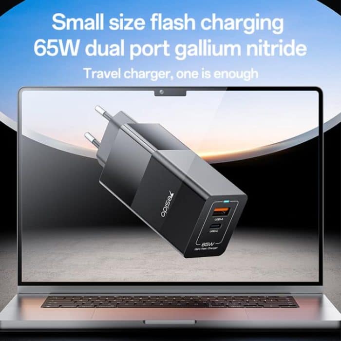 Yesido YC73 65W USB und USB-C / Typ-C Dual Port GaN Schnellladegerät Set – Bild 2