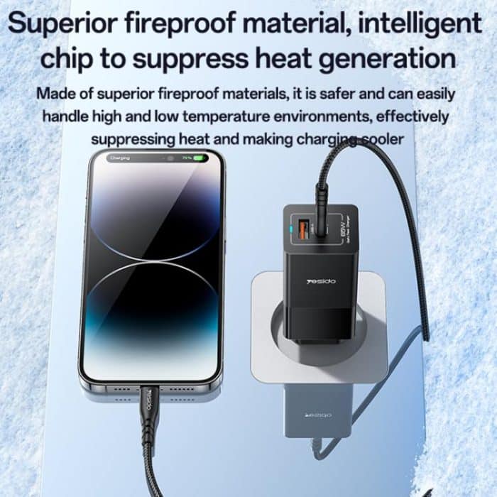 Yesido YC73 65W USB und USB-C / Typ-C Dual Port GaN Schnellladegerät Set – Bild 8