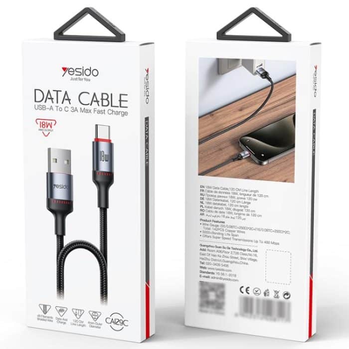 Yesido CA129C 18W 3A USB auf USB-C / Typ-C Ladedatenkabel, Länge: 1,2m – Bild 11
