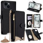Crossbody-Kette mit Fischschwanz-Motiv, Litschi-Leder, Handyhülle, For iPhone 16 Pro Max