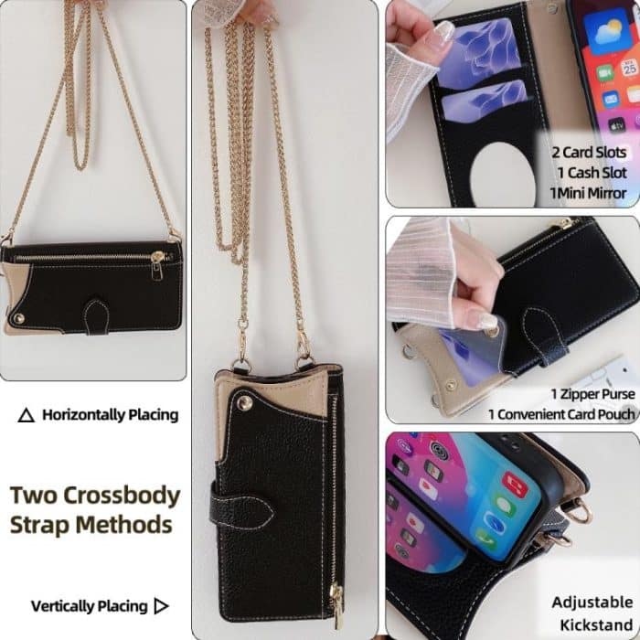 Crossbody-Kette mit Fischschwanz-Motiv, Litschi-Leder, Handyhülle, For iPhone 16e – Bild 5