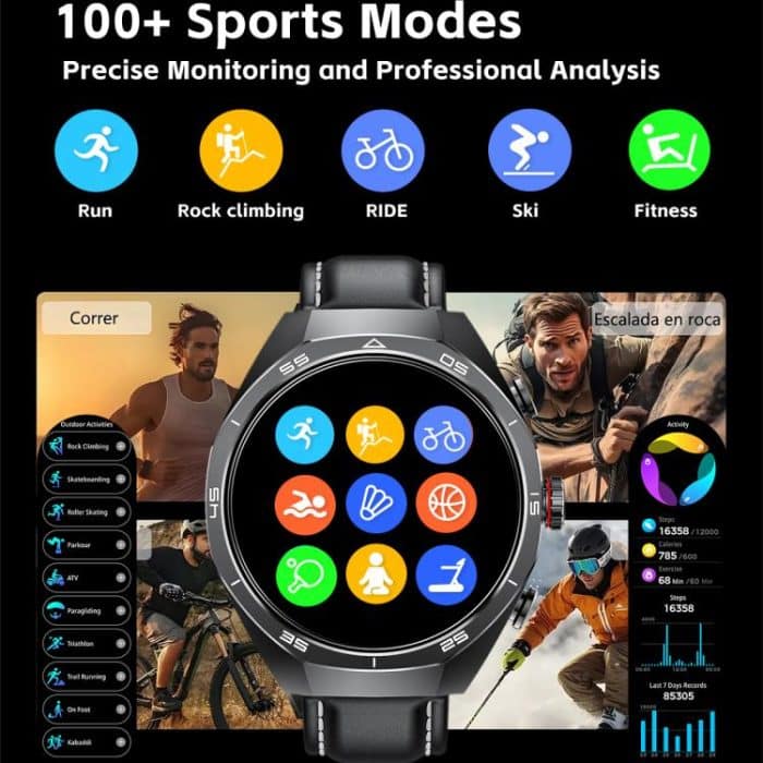 GT97 1,53 Zoll runder Bildschirm 2-in-1 Bluetooth-Kopfhörer Lederarmband Smart Watch unterstützt Bluetooth-Anrufe – Bild 5