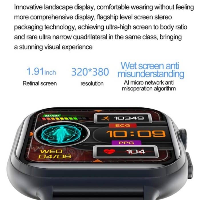 TK17 1,91 Zoll horizontaler Bildschirm Silikonarmband Smart Watch unterstützt EKG Elektrokardiogramm – Bild 3
