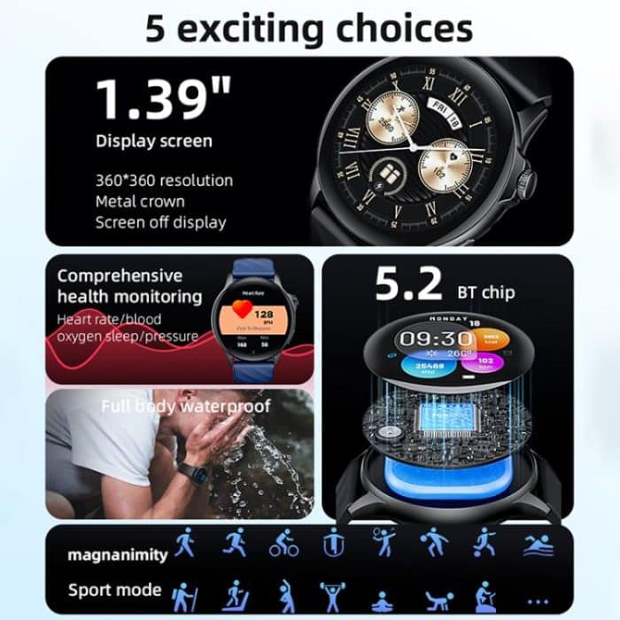 Yesido IO29 Wasserdichte Smart BT-Uhr, 1,39-Zoll-Bildschirm, unterstützt BT-Anrufe/Herzfrequenz, IO29 – Bild 3