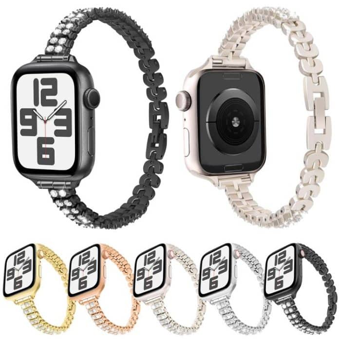 Schmales Uhrenarmband aus Metall mit Diamanten im Zugabschnitt, For Apple Watch 46mm / 49mm / 45mm / 44mm, For Apple Watch 42mm / 41mm / 40mm / 38mm – Bild 2
