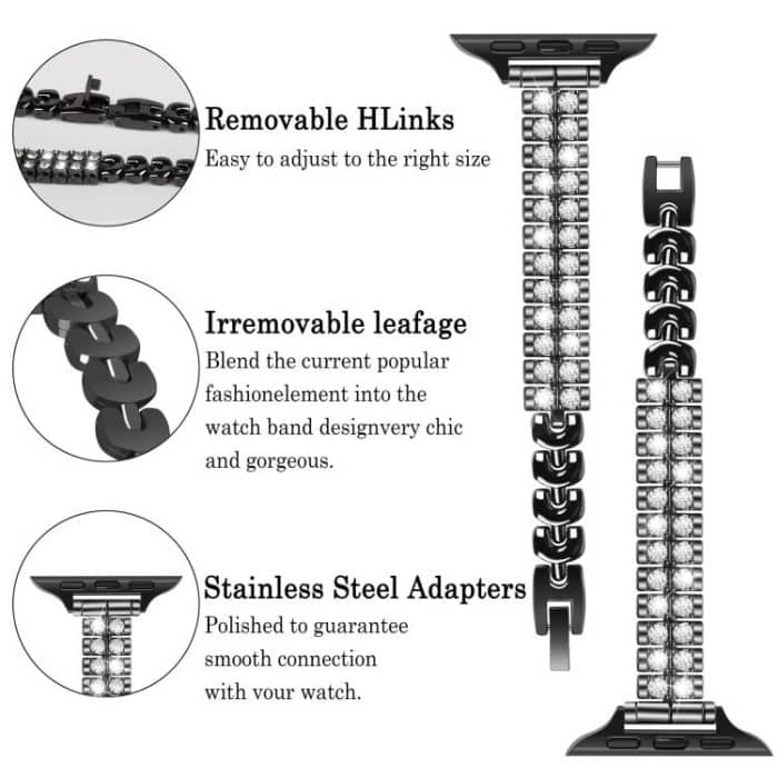 Schmales Uhrenarmband aus Metall mit Diamanten im Zugabschnitt, For Apple Watch 46mm / 49mm / 45mm / 44mm, For Apple Watch 42mm / 41mm / 40mm / 38mm – Bild 3