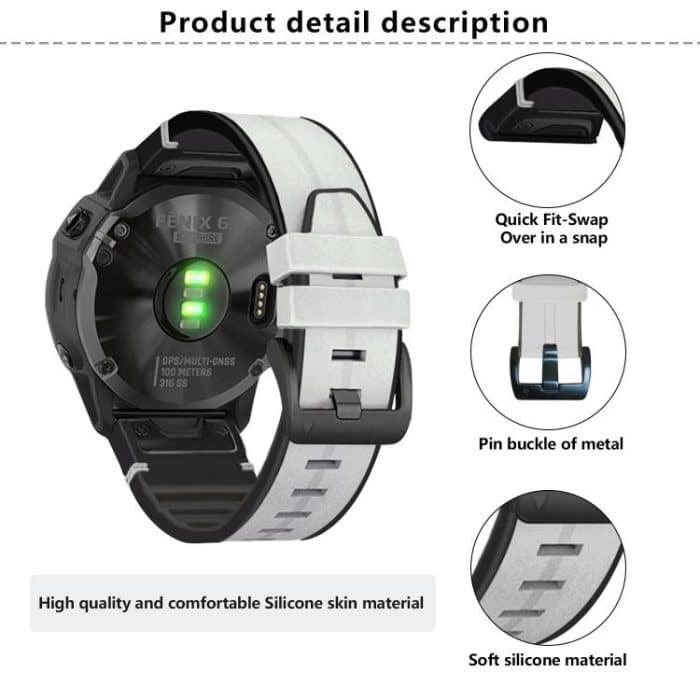 Kalebol Quick Release Silicone Leather Watch Band, For Garmin QuickFit 22mm, For Garmin QuickFit 26mm – Bild 4