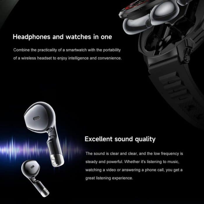 D11 1.46 inch 2 in 1 Bluetooth Earphone Smart Watch, Support Bluetooth Call / NFC / Heart Rate, D11 (Black), D11 (Green) – Bild 5