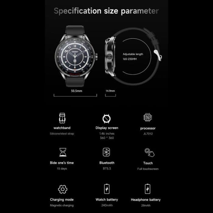 D9 1.46 inch 2 in 1 Bluetooth Earphone Smart Watch, Support Bluetooth Call / NFC / Heart Rate, D9 (Silver), D9 (Black) – Bild 19