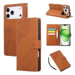 Rose Flower Embossed 3-Card Slots Leather Phone Case, For iPhone 16e, For iPhone 16 Pro Max, For iPhone 16 Pro, For iPhone 16 Plus