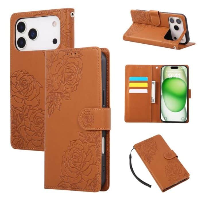 EDA007810015A.jpg Rose Flower Embossed 3-Card Slots Leather Phone Case, For iPhone 16e, For iPhone 16 Pro Max, For iPhone 16 Pro, For iPhone 16 Plus – Bild 1