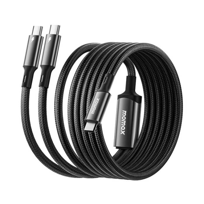 MOMAX DC85D Mag.Link 100W Type-C to Type-C 2 in 1 Magnetic Braided Data Cable, Length:1.5m – Bild 2