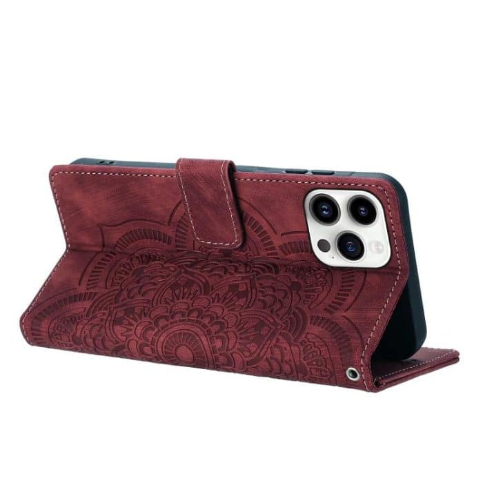 Mandala Embossed Retro Frosted Leather Phone Case, For iPhone 15, For iPhone 14 Plus, For iPhone 14 / 13, For iPhone 14 Pro – Bild 4