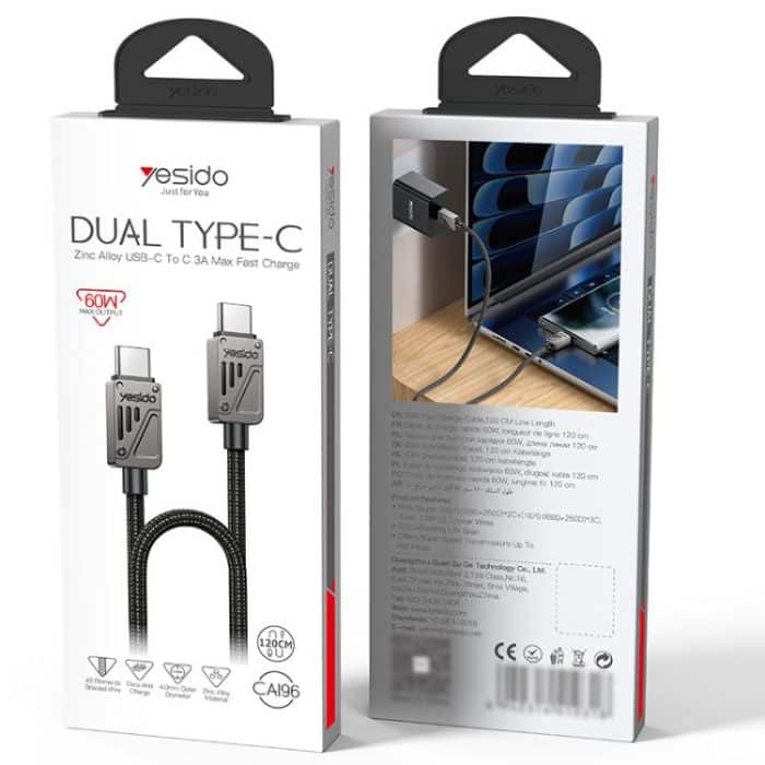 Yesido CA196 60W 3A USB-C / Type-C to Type-C Zinc Alloy Data Cable – Bild 12