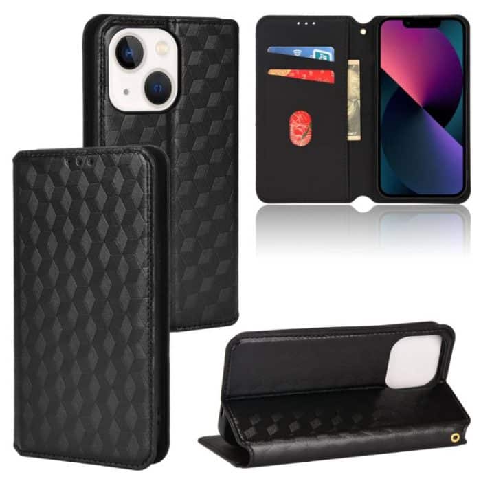 Cubic Grid Texture Flip Leather Phone Case, For iPhone 15, For iPhone 14 Plus, For iPhone 14, For iPhone 14 Pro – Bild 1