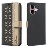 Splicing Color Hollow Flower Pattern RFID Leather Phone Case, For iPhone 16e, For iPhone 16 Pro Max, For iPhone 16 Pro, For iPhone 16 Plus
