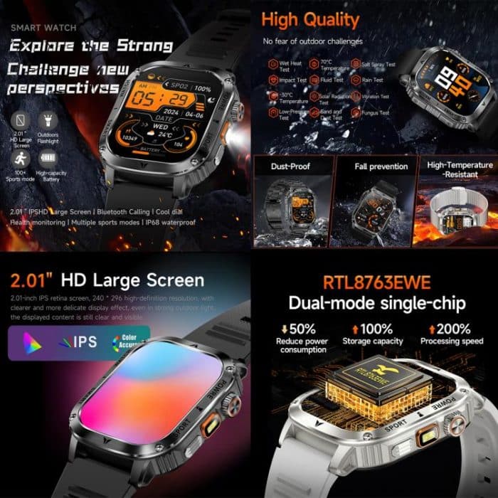 AK80 BT Call Smart Watch, Support Blood Oxygen / Blood Pressure / Heart Rate / Sports Health Monitoring Fitness Tracker – Bild 3