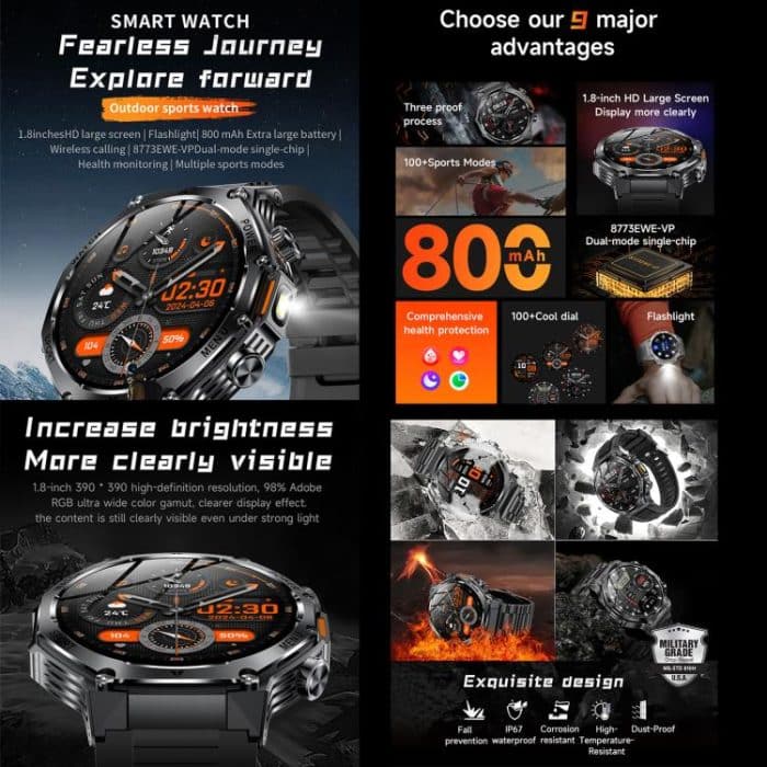 AK82 BT Call Smart Watch, Support Blood Oxygen / Blood Pressure / Heart Rate / Sports Health Monitoring Fitness Tracker – Bild 2