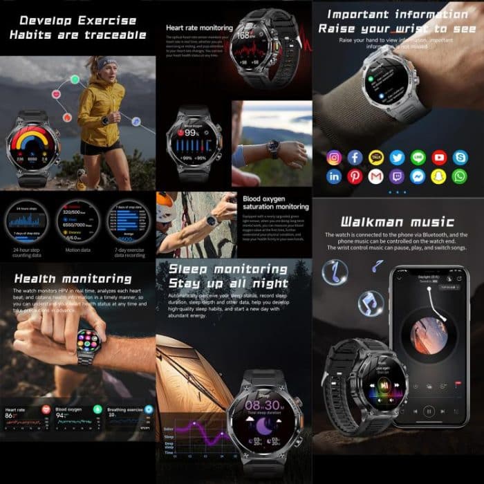 AK82 BT Call Smart Watch, Support Blood Oxygen / Blood Pressure / Heart Rate / Sports Health Monitoring Fitness Tracker – Bild 6