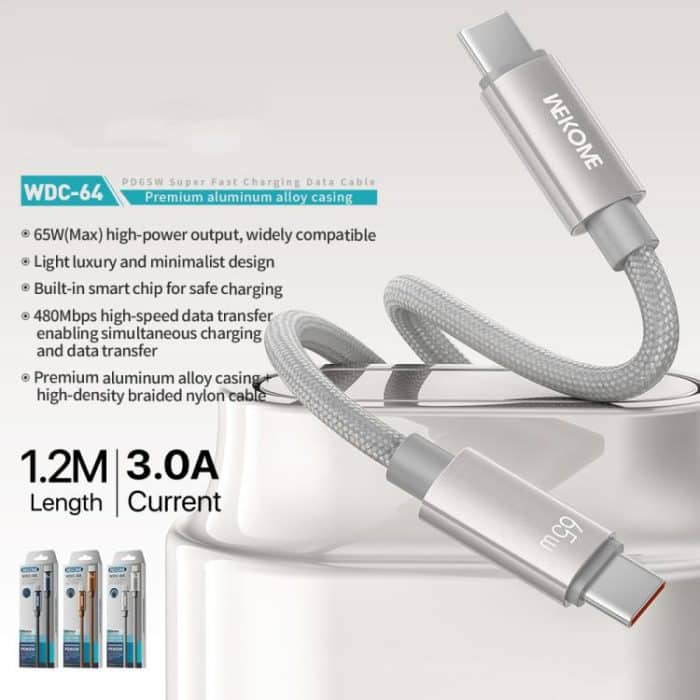 WK WDC-64 PD65W Type-C to Type-C Fast Charging Data Cable, Length: 1.2m – Bild 4