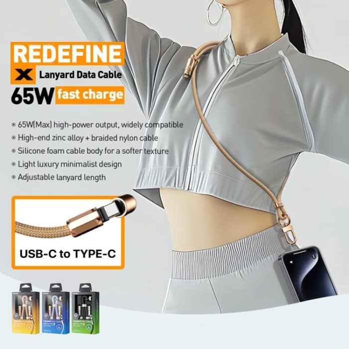 WK WDC-70 65W Type-C to Type-C Phone Lanyard Data Cable, Length: 1.6m – Bild 7