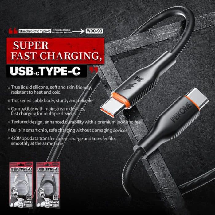 WK WDC-93 65W Typ-C auf Typ-C Silikon-Datenkabel, Länge: 1,2 m – Bild 3