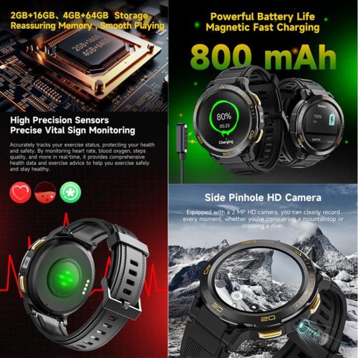 UNIWA DM300 4G Android Watch Phone, 1.43 inc Unisoc SL8541E Quad Core, Support Heart Rate / Blood Oxygen, 2GB+16GB, 4GB+64GB – Bild 9