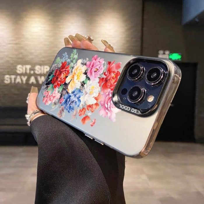 Flower Series Color Silver TPU Hybrid PC Phone Case, For iPhone 16 Pro – Bild 2