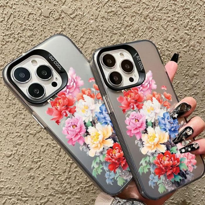 Flower Series Color Silver TPU Hybrid PC Phone Case, For iPhone 15 Pro – Bild 4