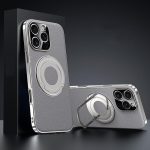 Plain Leather Hydric Metal Holder MagSafe Phone Case, For iPhone 16 Pro Max, For iPhone 16 Pro, For iPhone 16, For iPhone 15 Pro Max