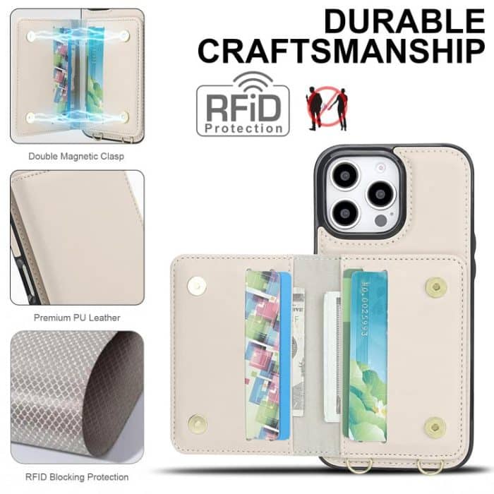 Crossbody Dual-buckle Wallet RFID Back Leather Phone Case, For iPhone 14 Plus, For iPhone 14 / 13, For iPhone 14 Pro – Bild 5