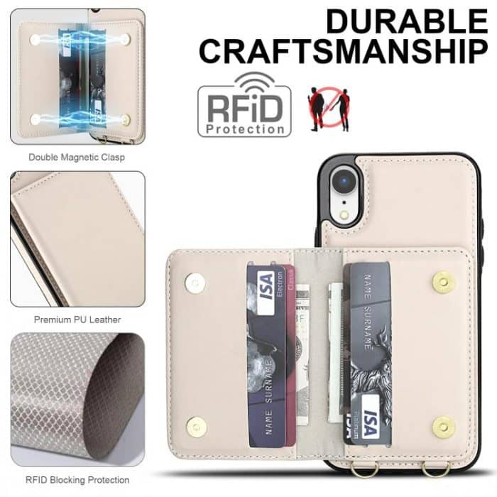 Crossbody Dual-buckle Wallet RFID Back Leather Phone Case, For iPhone 14 Pro Max, For iPhone SE 2022 / SE 2020 / 8 / 7, For iPhone 13 Pro Max – Bild 5