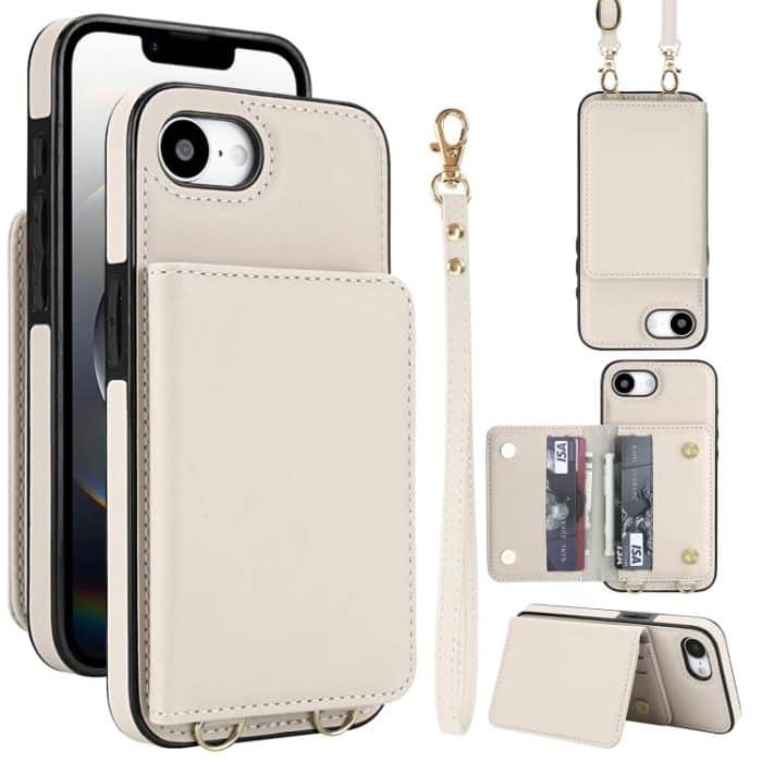 Crossbody Dual-buckle Wallet RFID Back Leather Phone Case, For iPhone 16e, For iPhone 16 Pro Max, For iPhone 16 Pro – Bild 1
