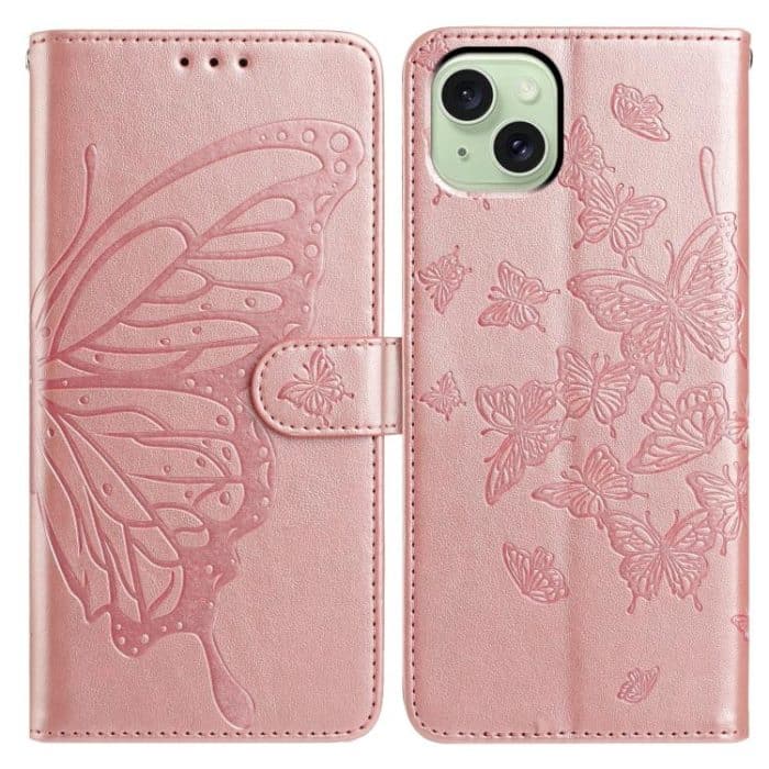 Butterfly Flutter Pattern Embossed Leather Phone Case, For iPhone 16, For iPhone 15 Pro Max, For iPhone 15 Pro – Bild 1