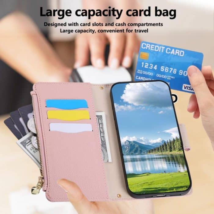 Round Buckle Zipper Wallet Leather Phone Case with Crossbody Strap, For iPhone 16e, For iPhone 16 Pro Max, For iPhone 16 Pro, For iPhone 16 Plus – Bild 8
