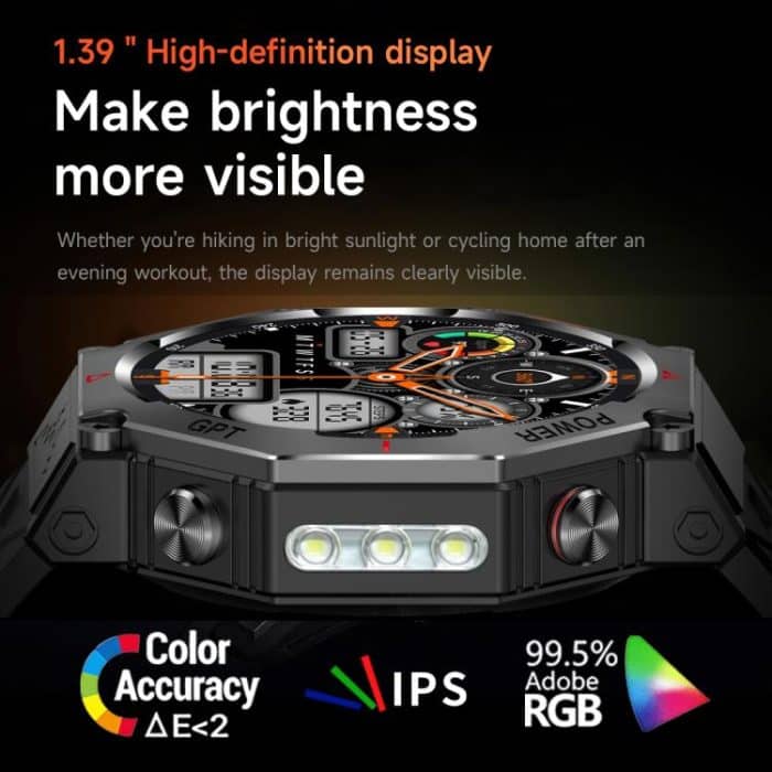 KC91 1.39 inch IPS Screen 3ATM Outdoor GPS Smart Watch with Flashlight – Bild 3