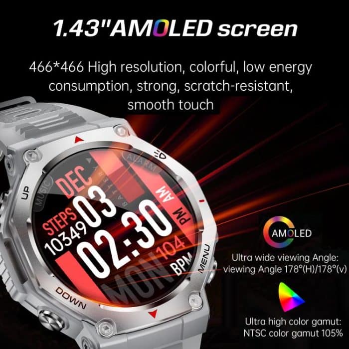 KT85 1.43 inch Screen 5ATM Outdoor Sports Smart Watch with Strong Flashlight – Bild 7