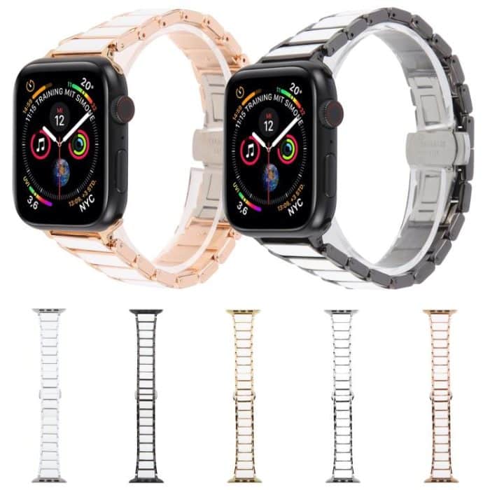 Three Beads Ceramics 18mm Steel Watch Band, For Apple Watch 46mm / 49mm / 45mm / 44mm, For Apple Watch 42mm / 41mm / 40mm / 38mm – Bild 2