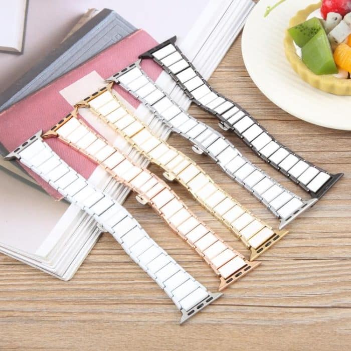 Three Beads Ceramics 18mm Steel Watch Band, For Apple Watch 46mm / 49mm / 45mm / 44mm, For Apple Watch 42mm / 41mm / 40mm / 38mm – Bild 3